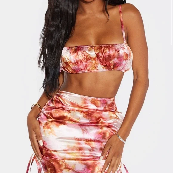 Pretty Little Things Shape Pink Tie Dye Satin Top - Picture 3 of 11